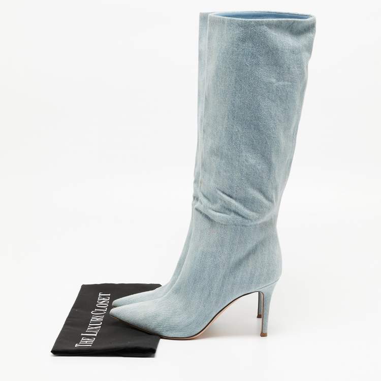 Pre Owned Gianvito Rossi Blue Denim Calf Length Boots Size 38