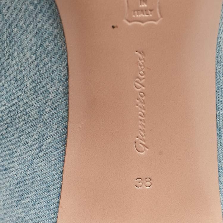 Pre Owned Gianvito Rossi Blue Denim Calf Length Boots Size 38