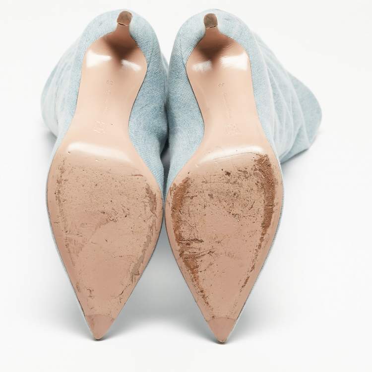 Pre Owned Gianvito Rossi Blue Denim Calf Length Boots Size 38