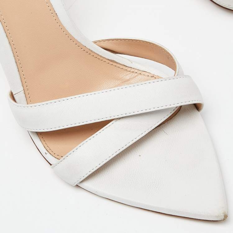 Pre Owned Gianvito Rossi White Leather Ankle Strap Sandals Size 38.5