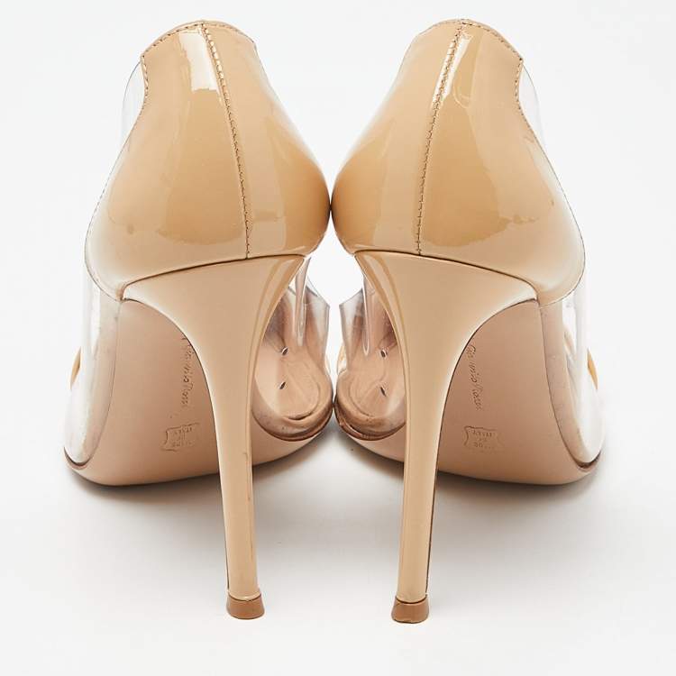 Pre Owned Gianvito Rossi Beige PVC and  Patent Plexi Pumps Size 37