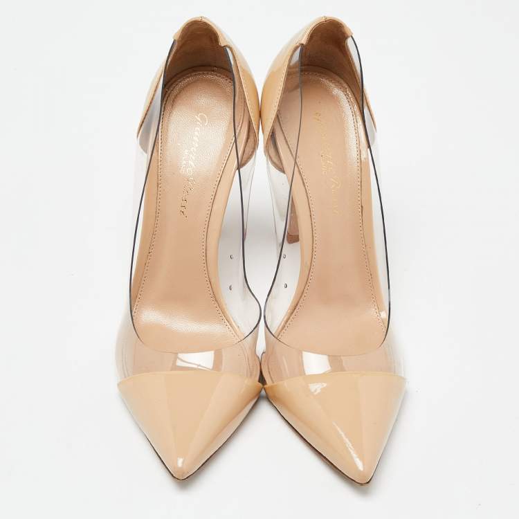 Pre Owned Gianvito Rossi Beige PVC and  Patent Plexi Pumps Size 37