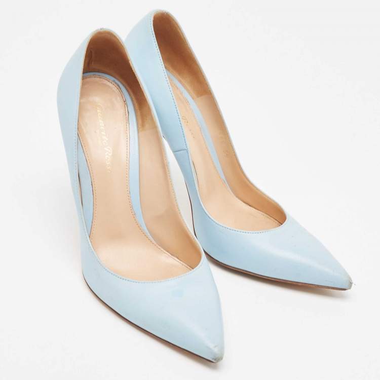 Pre Owned Gianvito Rossi Light Blue Leather Pointed Toe Pumps Size 39