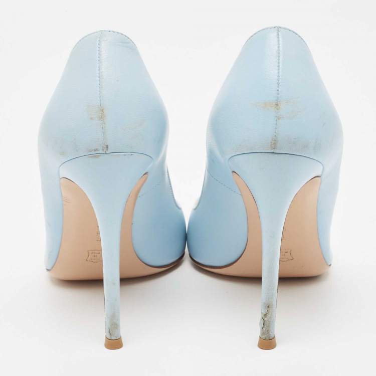 Pre Owned Gianvito Rossi Light Blue Leather Pointed Toe Pumps Size 39