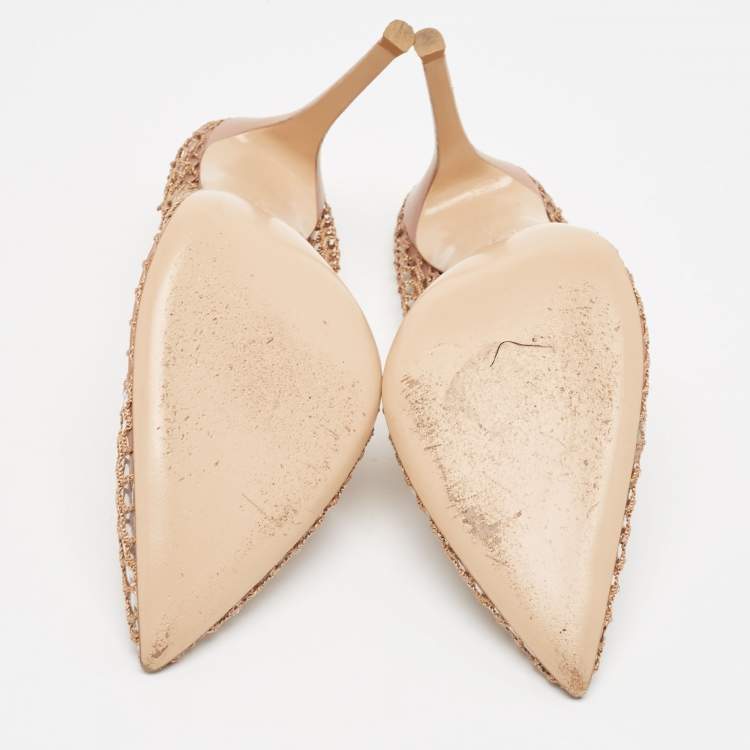 Pre Owned Gianvito Rossi Pink Mesh and Leather Alisia Pumps Size 39  