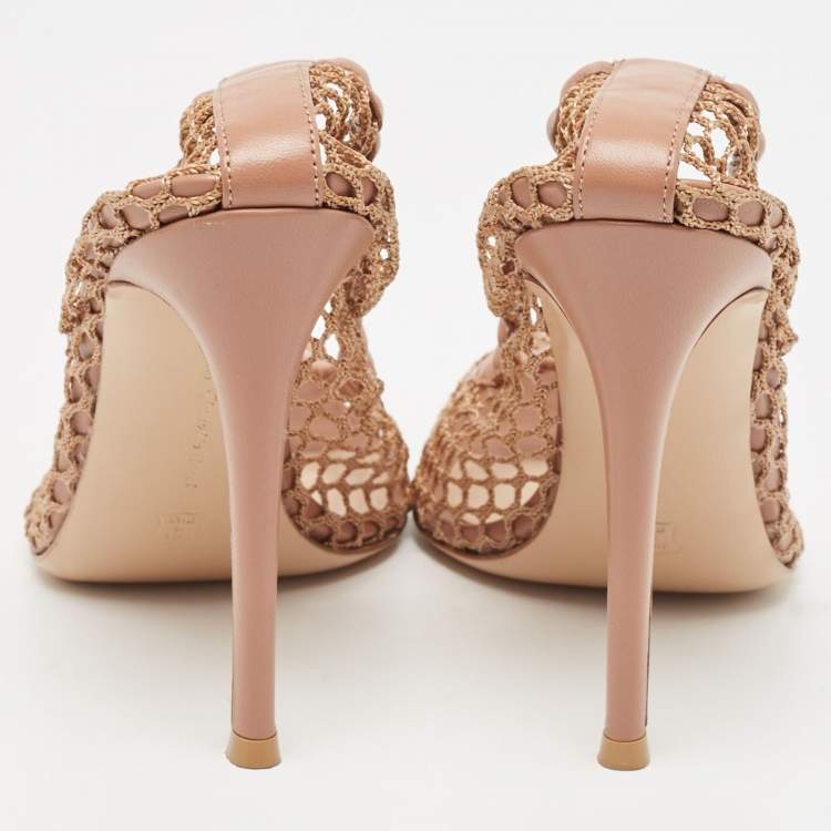 Pre Owned Gianvito Rossi Pink Mesh and Leather Alisia Pumps Size 39  