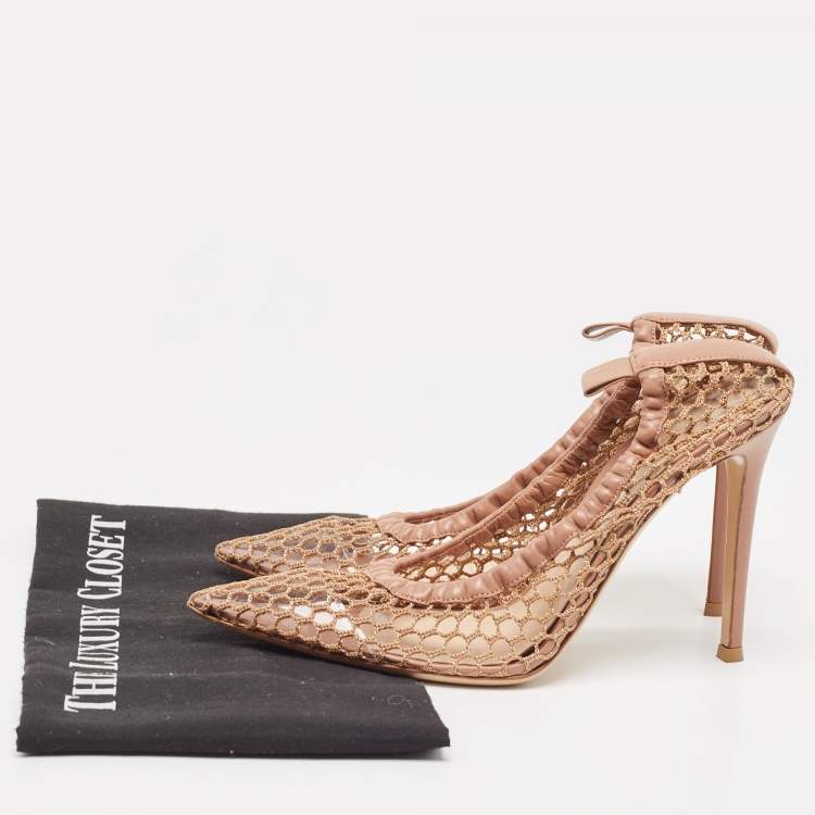 Pre Owned Gianvito Rossi Pink Mesh and Leather Alisia Pumps Size 39  