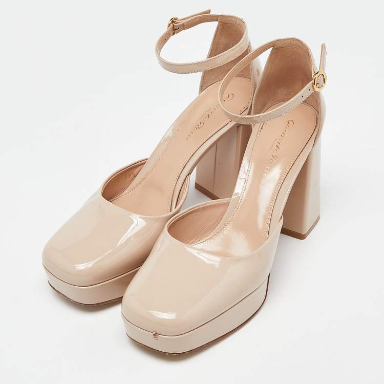 Pre Owned Gianvito Rossi Beige Vian Platform Pumps Size 39.5