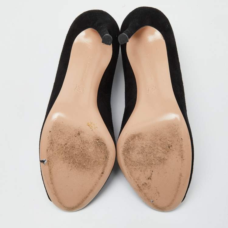 Pre Owned Gianvito Rossi Black Suede Vamp Peep Toe Booties Size 39