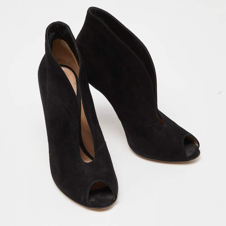Pre Owned Gianvito Rossi Black Suede Vamp Peep Toe Booties Size 39
