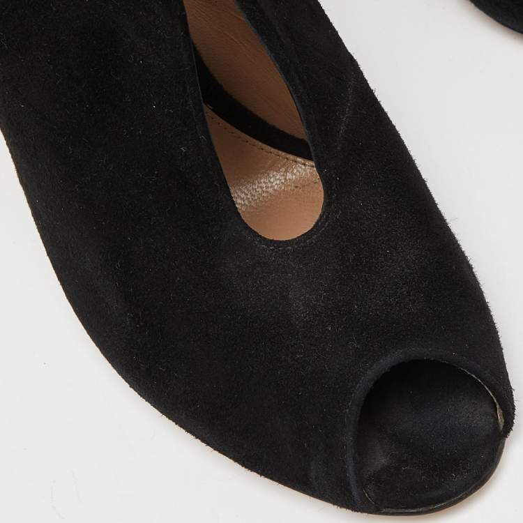 Pre Owned Gianvito Rossi Black Suede Vamp Peep Toe Booties Size 39