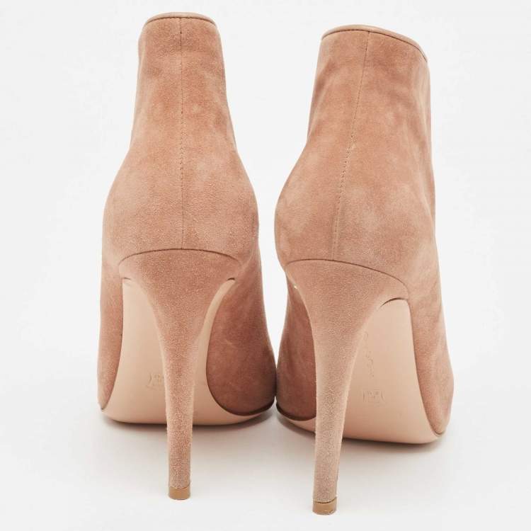 Pre Owned Gianvito Rossi Beige Suede Button Strap Peep Toe Boots Size 38