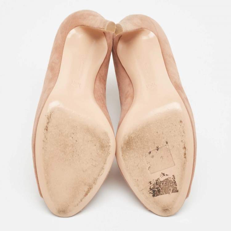 Pre Owned Gianvito Rossi Beige Suede Button Strap Peep Toe Boots Size 38