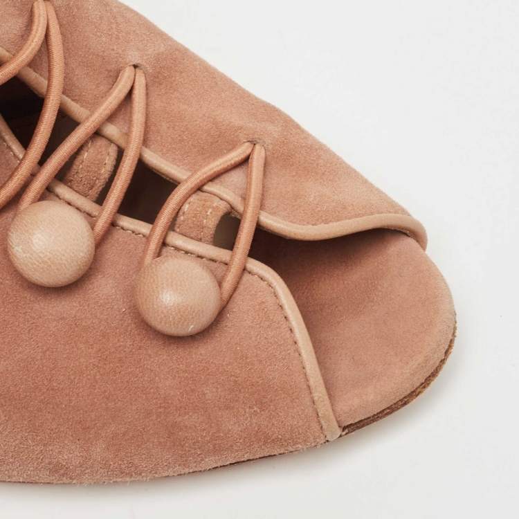 Pre Owned Gianvito Rossi Beige Suede Button Strap Peep Toe Boots Size 38