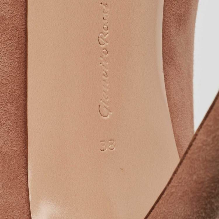 Pre Owned Gianvito Rossi Beige Suede Button Strap Peep Toe Boots Size 38