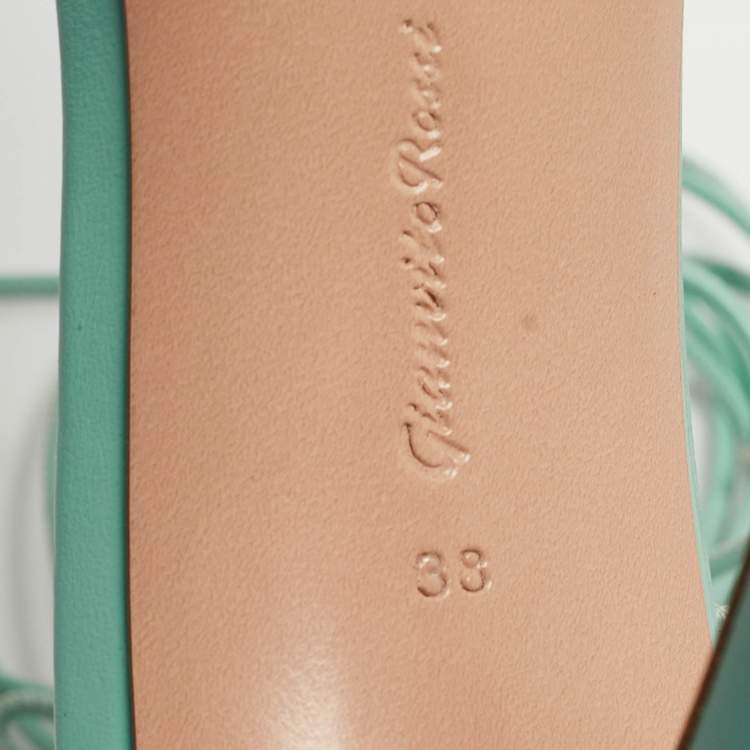 Pre Owned Gianvito Rossi Green Leather  Ankle Wrap Sandals Size 38