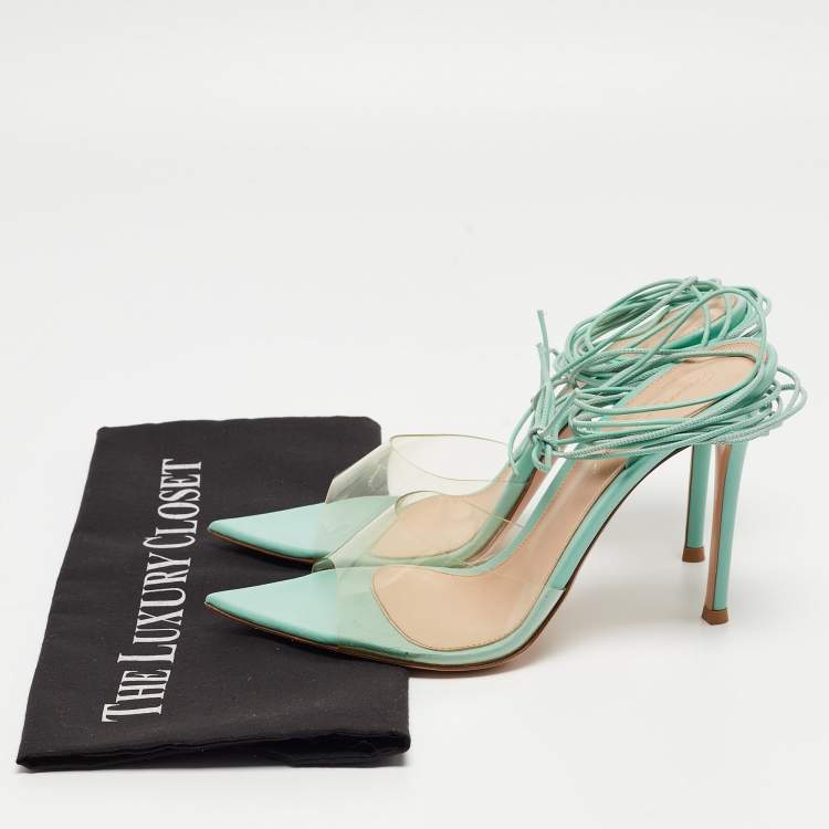 Pre Owned Gianvito Rossi Green Leather  Ankle Wrap Sandals Size 38