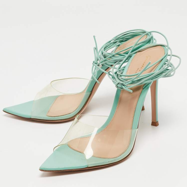 Pre Owned Gianvito Rossi Green Leather  Ankle Wrap Sandals Size 38