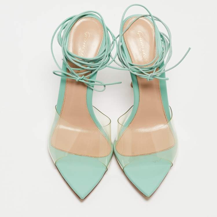 Pre Owned Gianvito Rossi Green Leather  Ankle Wrap Sandals Size 38