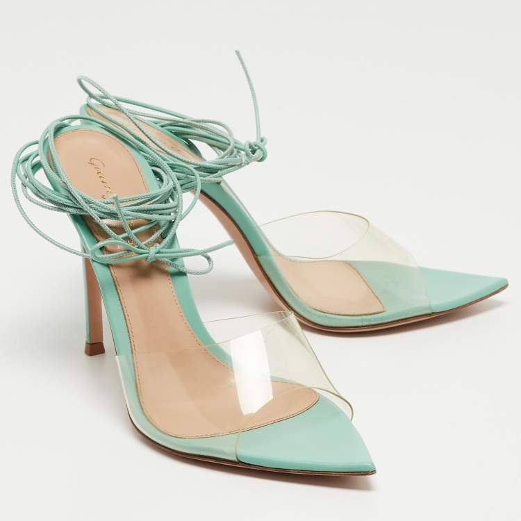 Pre Owned Gianvito Rossi Green Leather  Ankle Wrap Sandals Size 38