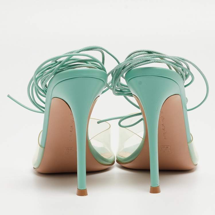 Pre Owned Gianvito Rossi Green Leather  Ankle Wrap Sandals Size 38