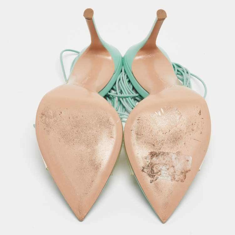 Pre Owned Gianvito Rossi Green Leather  Ankle Wrap Sandals Size 38