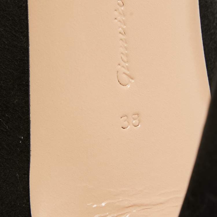 Pre Owned Gianvito Rossi Black Suede Vamp Peep Toe Booties Size 38