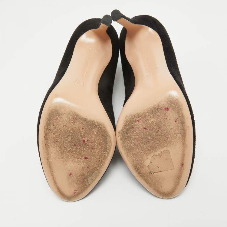 Pre Owned Gianvito Rossi Black Suede Vamp Peep Toe Booties Size 38