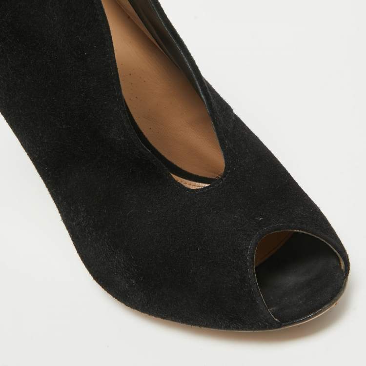 Pre Owned Gianvito Rossi Black Suede Vamp Peep Toe Booties Size 38