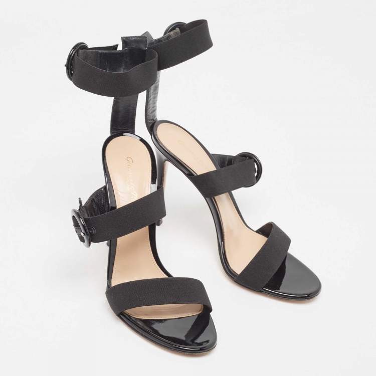Pre Owned Gianvito Rossi Black Elastic Rya Ankle Strap Sandals Size 38