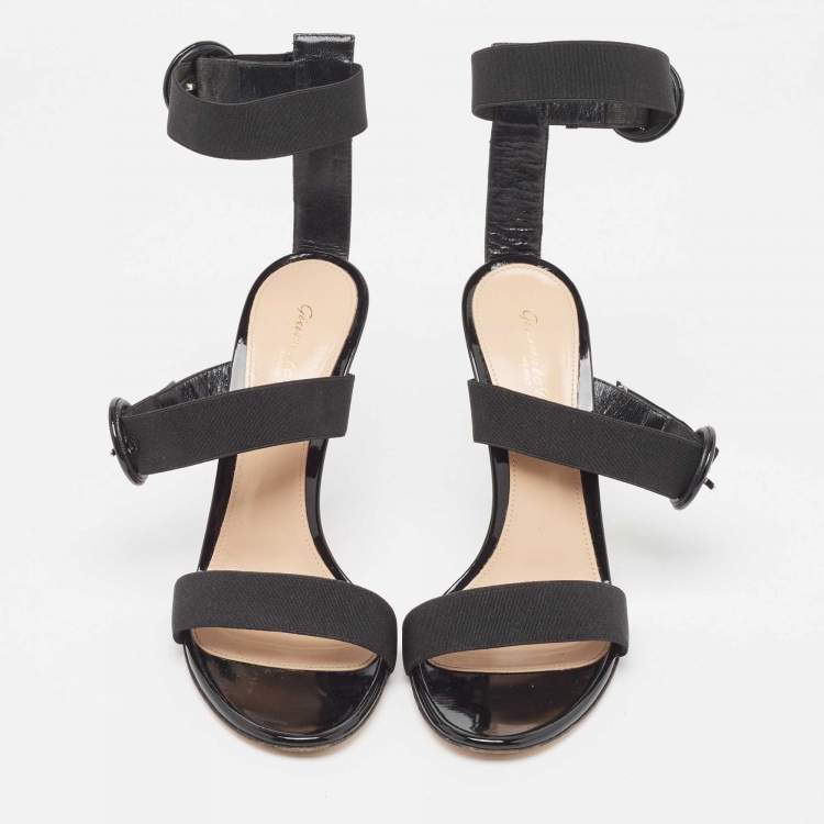 Pre Owned Gianvito Rossi Black Elastic Rya Ankle Strap Sandals Size 38