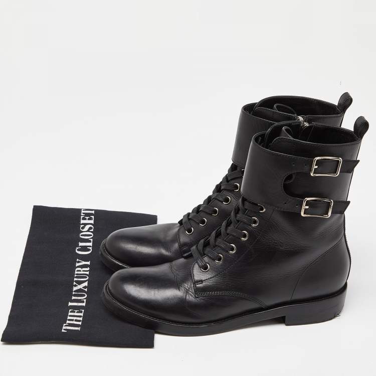 Pre Owned Gianvito Rossi Black Leather Zip Combat Boots Size 38