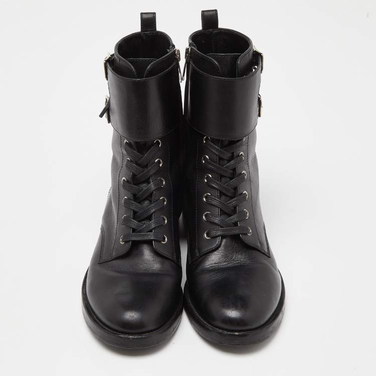 Pre Owned Gianvito Rossi Black Leather Zip Combat Boots Size 38
