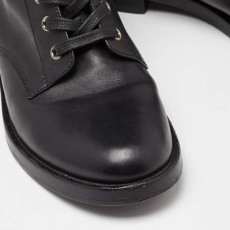 Pre Owned Gianvito Rossi Black Leather Zip Combat Boots Size 38