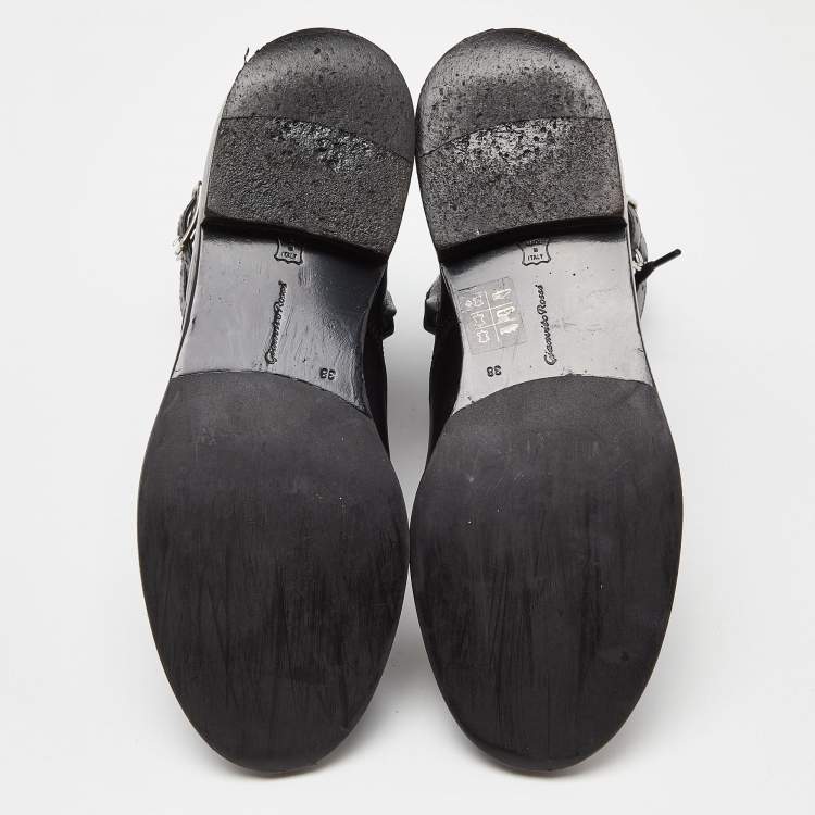 Pre Owned Gianvito Rossi Black Leather Zip Combat Boots Size 38