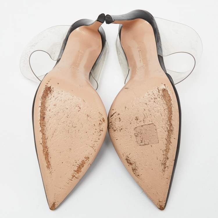 Pre Owned Gianvito Rossi Black Leather and PVC  Plexi Pointed Toe Mules Size 40