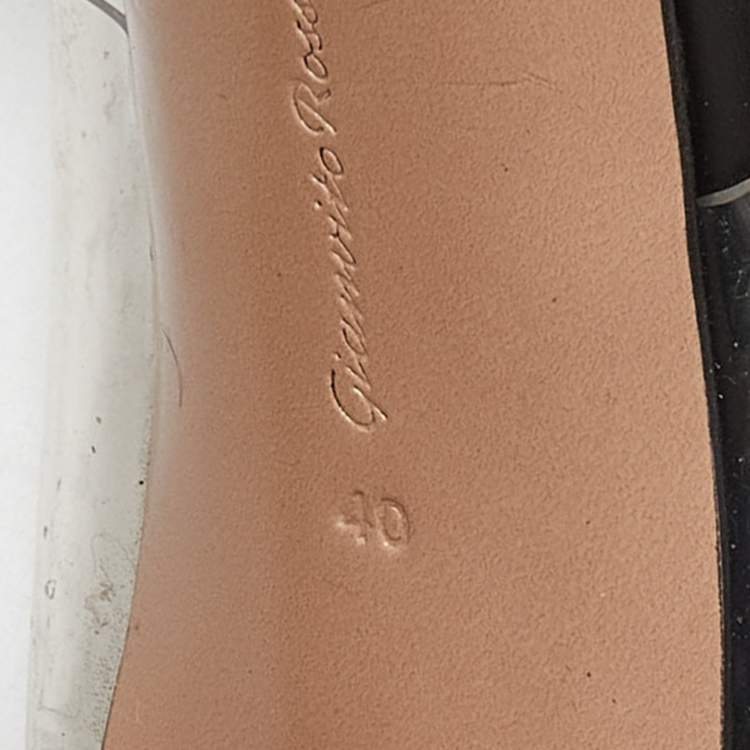 Pre Owned Gianvito Rossi Black Leather and PVC  Plexi Pointed Toe Mules Size 40