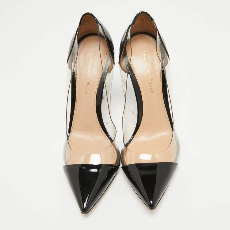 Pre Owned Gianvito Rossi Black Patent Leather and PVC Plexi Pumps Size 37.5