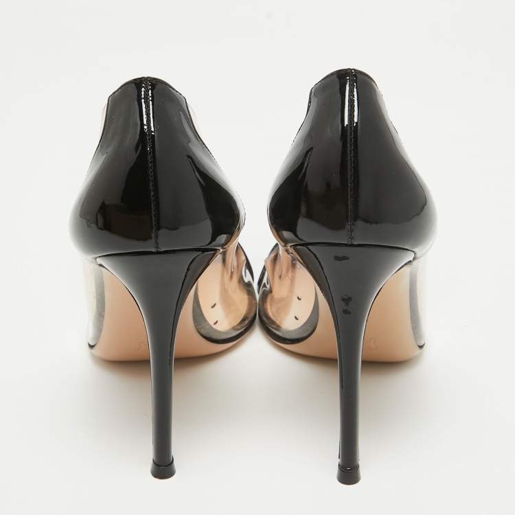 Pre Owned Gianvito Rossi Black Patent Leather and PVC Plexi Pumps Size 37.5