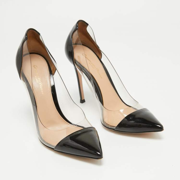 Pre Owned Gianvito Rossi Black Patent Leather and PVC Plexi Pumps Size 37.5