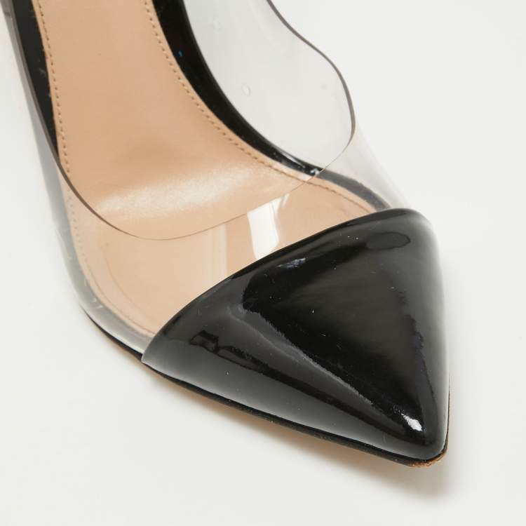 Pre Owned Gianvito Rossi Black Patent Leather and PVC Plexi Pumps Size 37.5