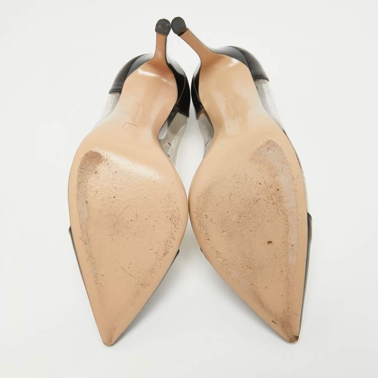 Pre Owned Gianvito Rossi Black Patent Leather and PVC Plexi Pumps Size 37.5