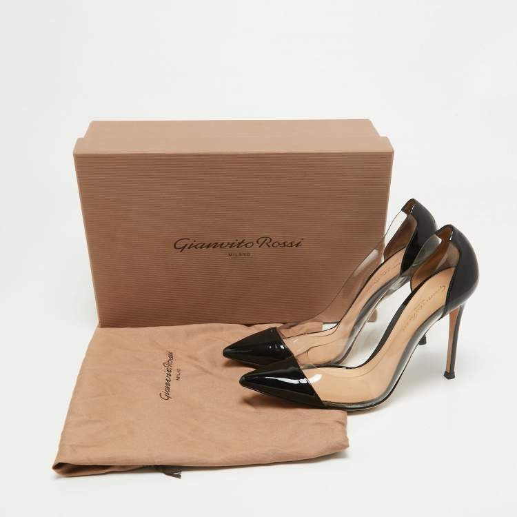 Pre Owned Gianvito Rossi Black Patent Leather and PVC Plexi Pumps Size 37.5
