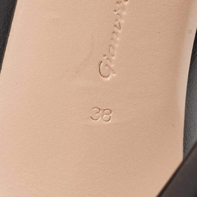 Pre Owned Gianvito Rossi Black Leather Vamp Peep Toe Booties Size 38