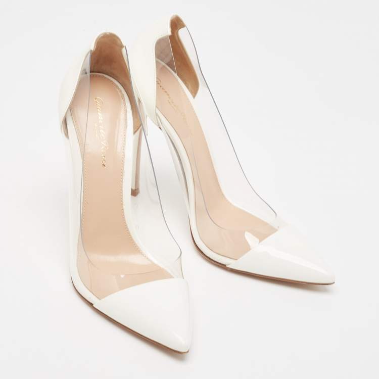 Pre Owned Gianvito Rossi White PVC and Patent Plexi Pumps Size 38