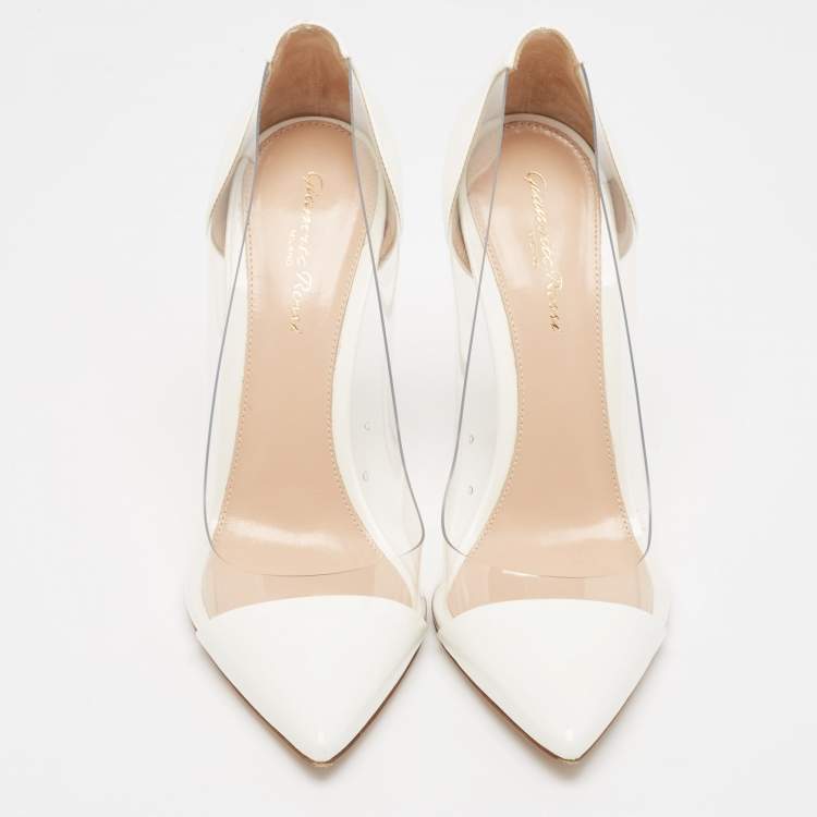 Pre Owned Gianvito Rossi White PVC and Patent Plexi Pumps Size 38