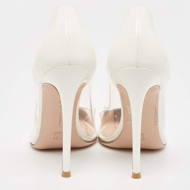 Pre Owned Gianvito Rossi White PVC and Patent Plexi Pumps Size 38