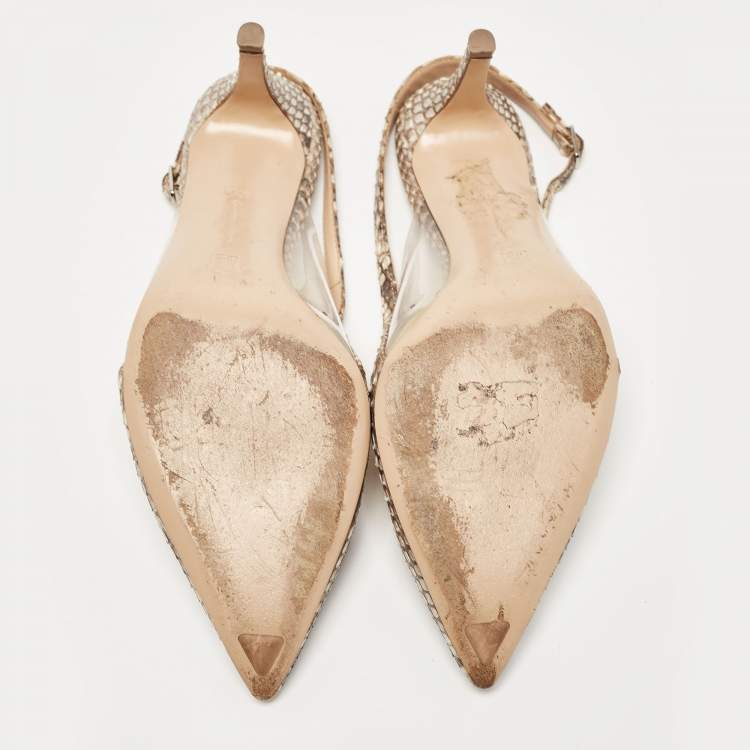 Pre Owned Gianvito Rossi Brown/Beige Python and PVC Slingback Pumps Size 37.5