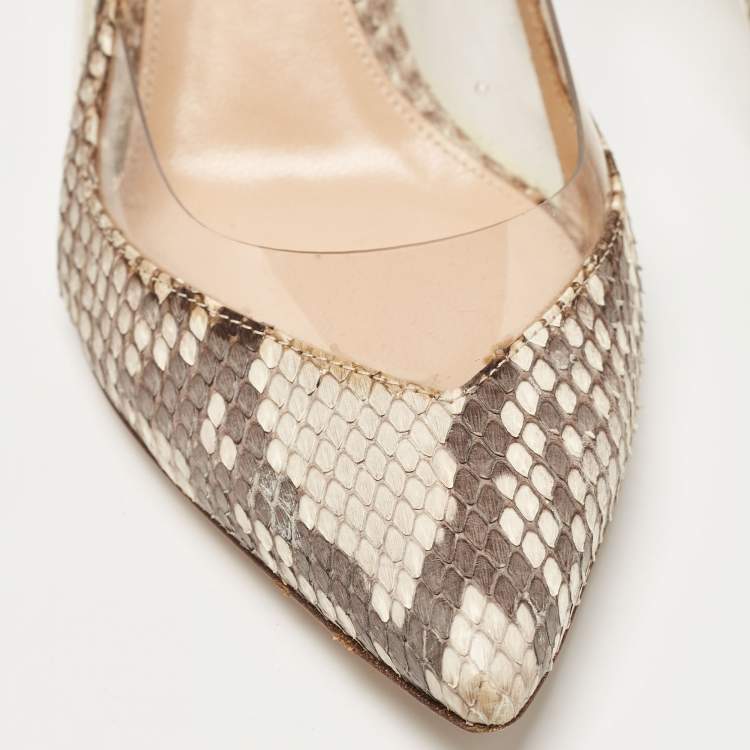 Pre Owned Gianvito Rossi Brown/Beige Python and PVC Slingback Pumps Size 37.5
