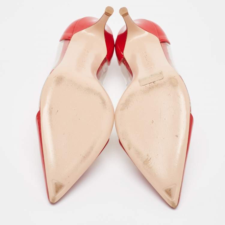 Pre Owned Gianvito Rossi Red Patent Leather and PVC Plexi Pumps Size 38